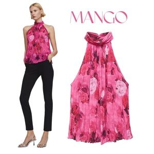 Mango Fuchsia Floral Halter Blouse Sz US6 NWT